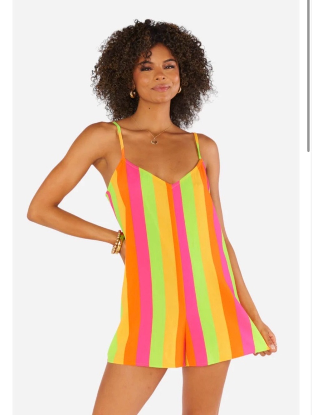 SHOW ME YOUR MUMU Women’s Meduum Rascal Romper Neon Stripes